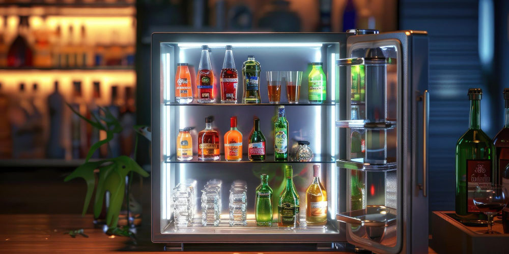 Lodówka barowa podblatowa z drzwiami przeszklonymi