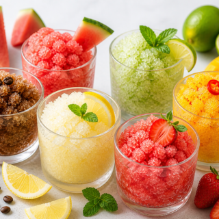 granita domowa różne smaki w pucharkach cytrynowa kawowa arbuzowa